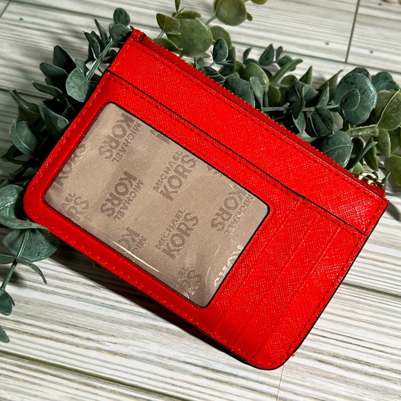 Michael Kors Jet Set Coin Pouch with ID Window, Leather, Sangria - Picture 2 of 5